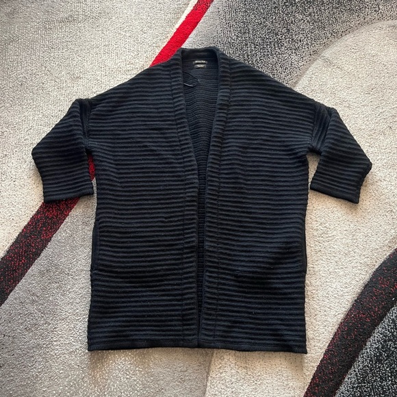 Massimo Dutti Black Alpaca Blend Ribbed Open Front Cardigan - Picture 1 of 3